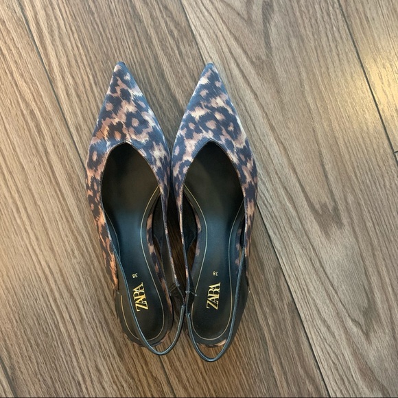 Zara satin leopard print kitten heel - size 38 - Picture 1 of 5